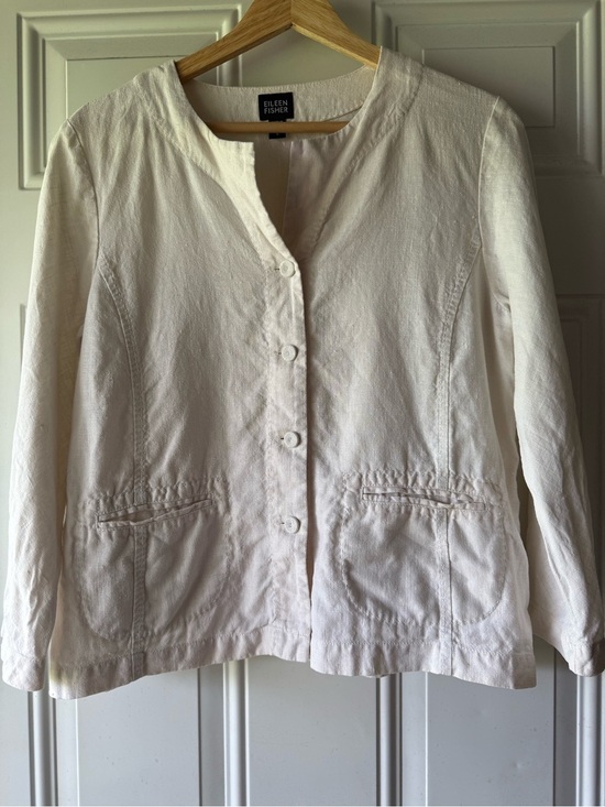 Eileen Fisher Jackets & Blazers - Eileen Fisher Women's Cream Irish Linen Collarless Blazer Jacket
